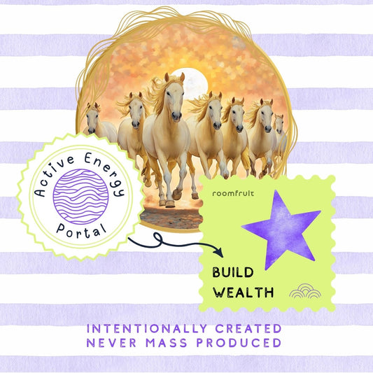 Circular design of vastu horses painting showcasing running horses wall art and success symbols canvas.