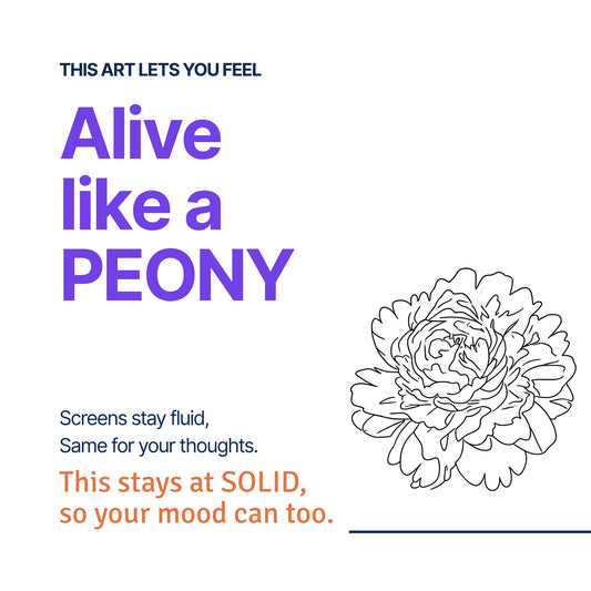 Feel Alive like a Peony — RoomFruit SOLID mood canvas wall art, peony line illustration