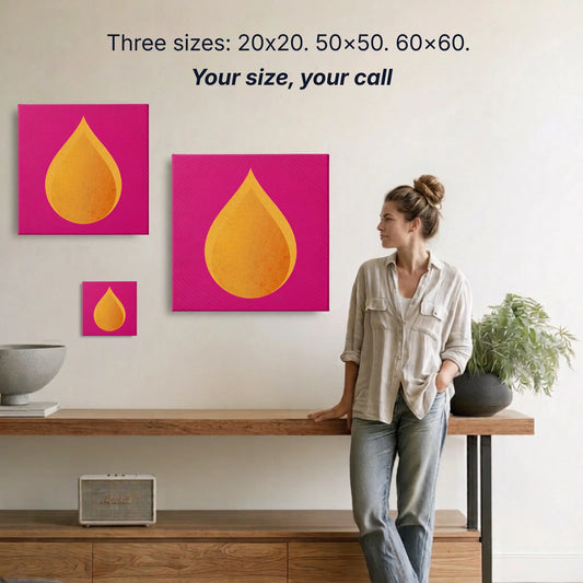 Fire canvas wall art two sizes 50x50cm and 60x60cm shown to scale, small wall art option available