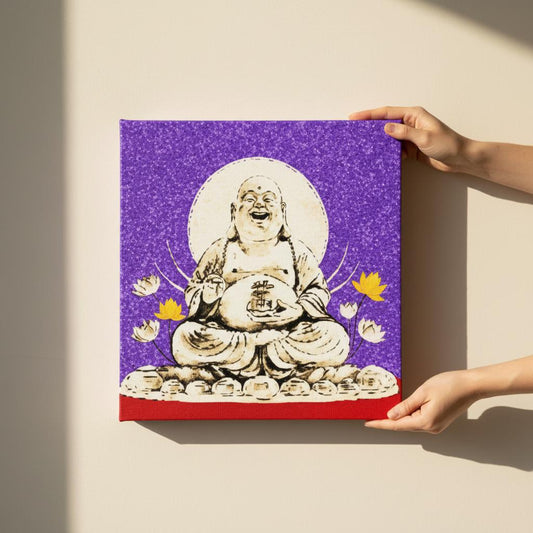 Laughing Buddha canvas painting for wealth attraction and financial abundance