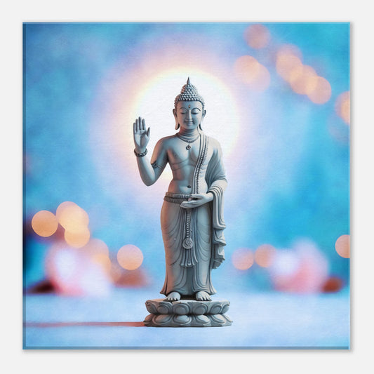 Abhaya Mudra Buddha art canvas for peace meditation and spiritual protection art at home.