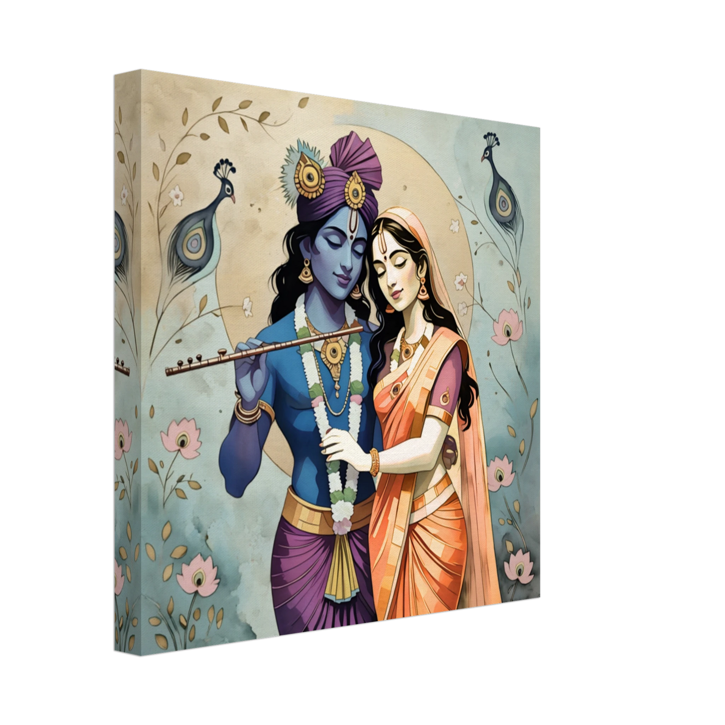 Close-up of Krishna artwork variant showing divine Radha Krishna in intricate sacred details.