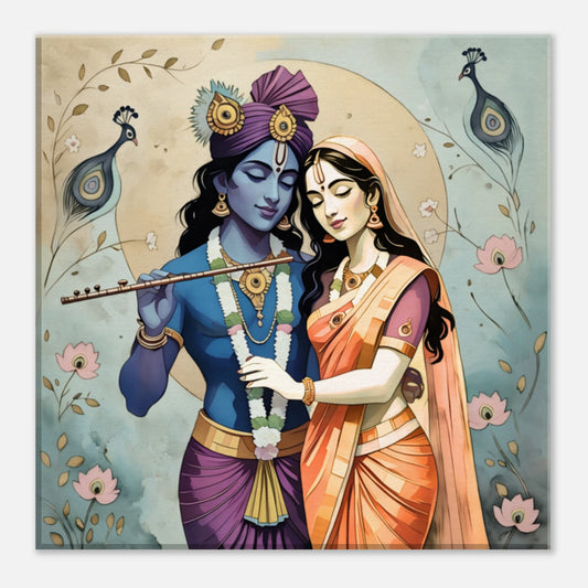Divine Radha Krishna art canvas depicting sacred love, perfect for spiritual romance paintings.
