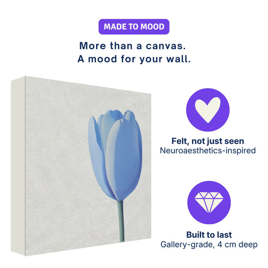 Ready to hang canvas wall art: LINGER Tulip shown at an angle with its deep 4 cm edge