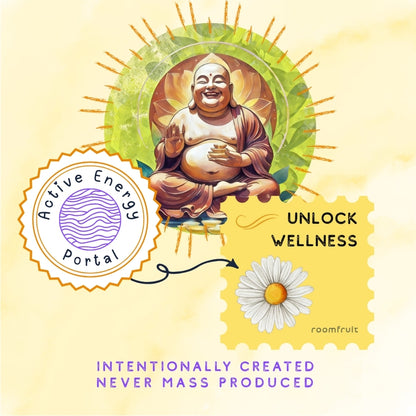 Circular design of wellness Buddha painting showcasing therapeutic buddha art and happy vibes.