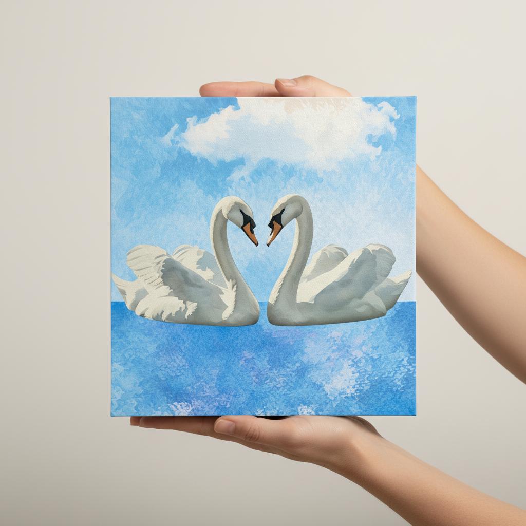 Close-up of white swan canvas showcasing swan symbolism art in detail.