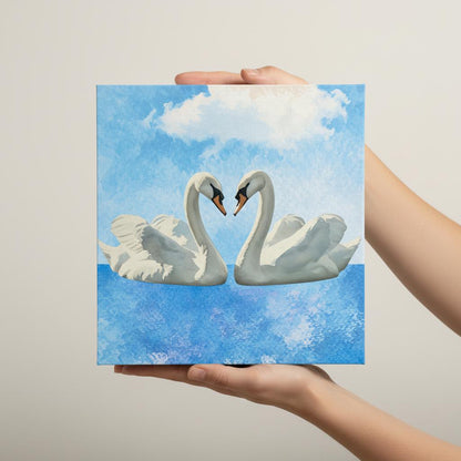 Close-up of white swan canvas showcasing swan symbolism art in detail.