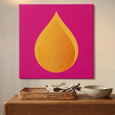 Pink and orange single flame abstract canvas wall art, RESTORE Fire, on a wall at home