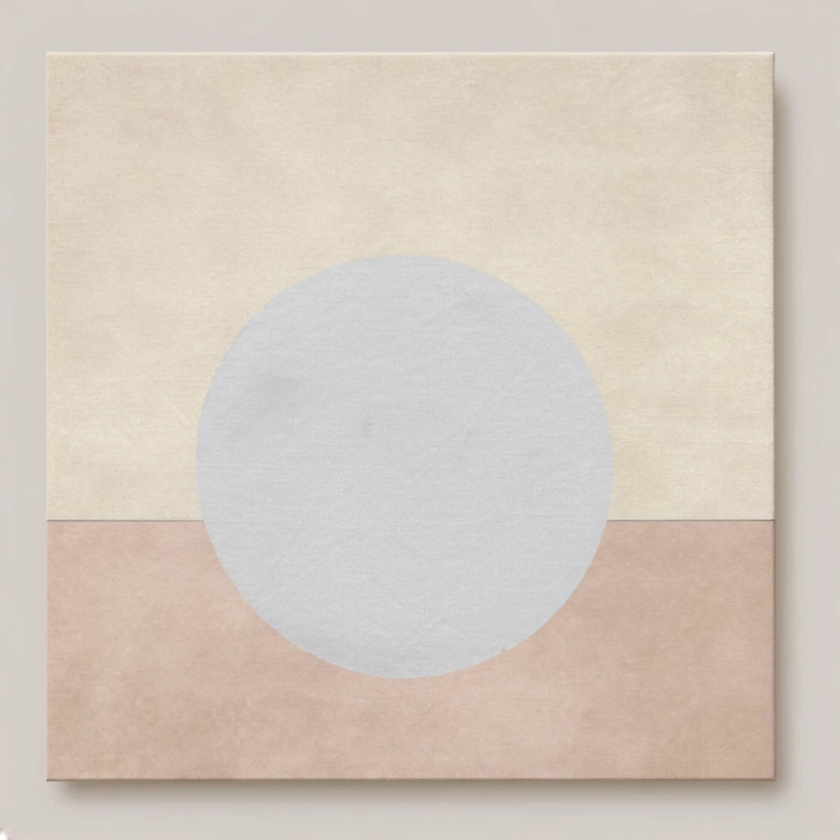 ENOUGH Moon, neutral beige and grey abstract canvas wall art, front view