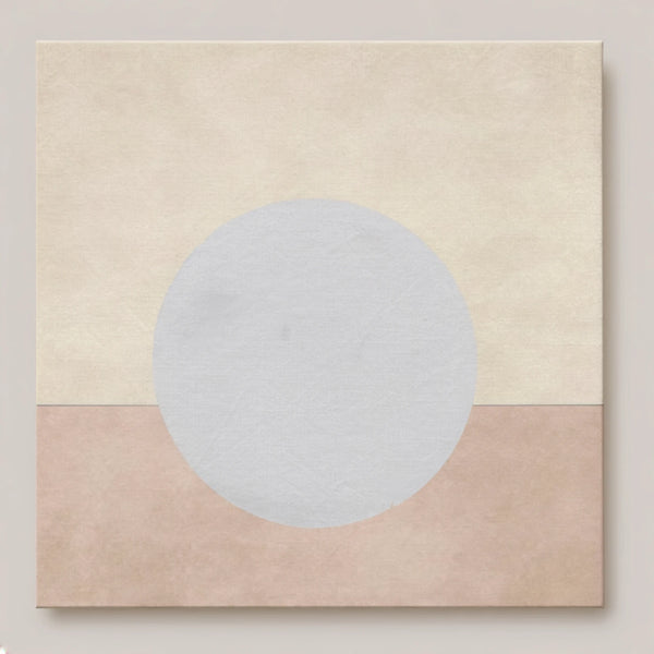 ENOUGH Moon, neutral beige and grey abstract canvas wall art, front view