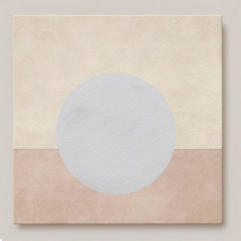 ENOUGH Moon, neutral beige and grey abstract canvas wall art, front view