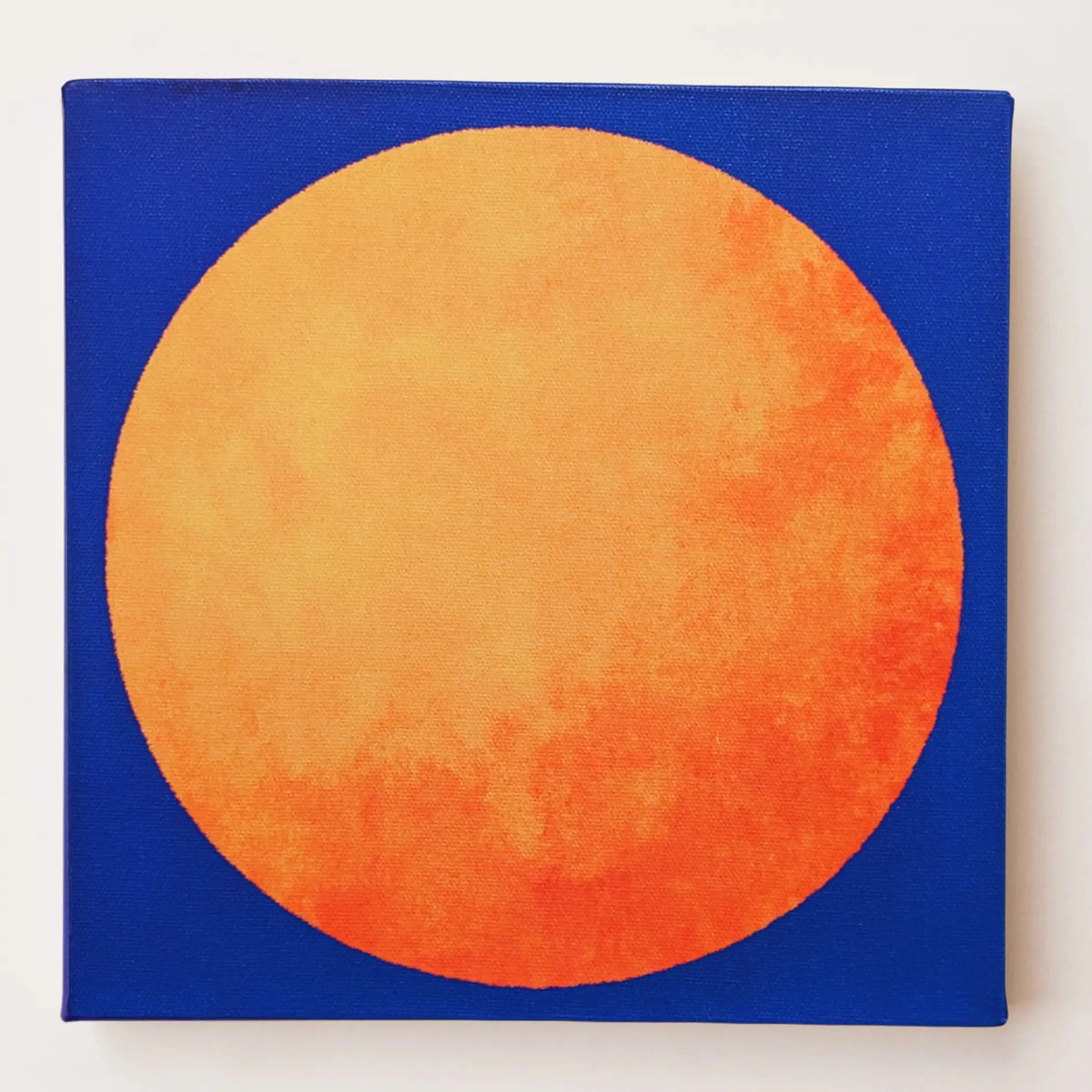 RISE Sun, orange and blue abstract canvas wall art, front view
