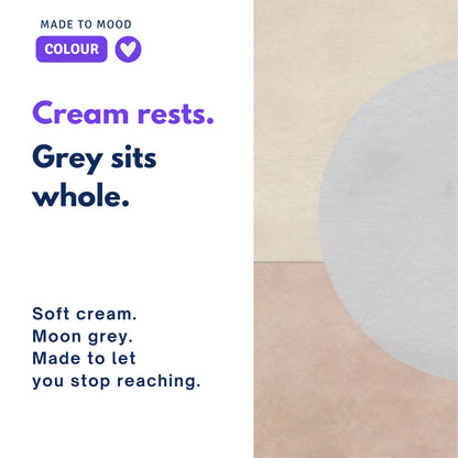 Close-up of warm cream and moon grey on ENOUGH Moon, abstract wall art canvas