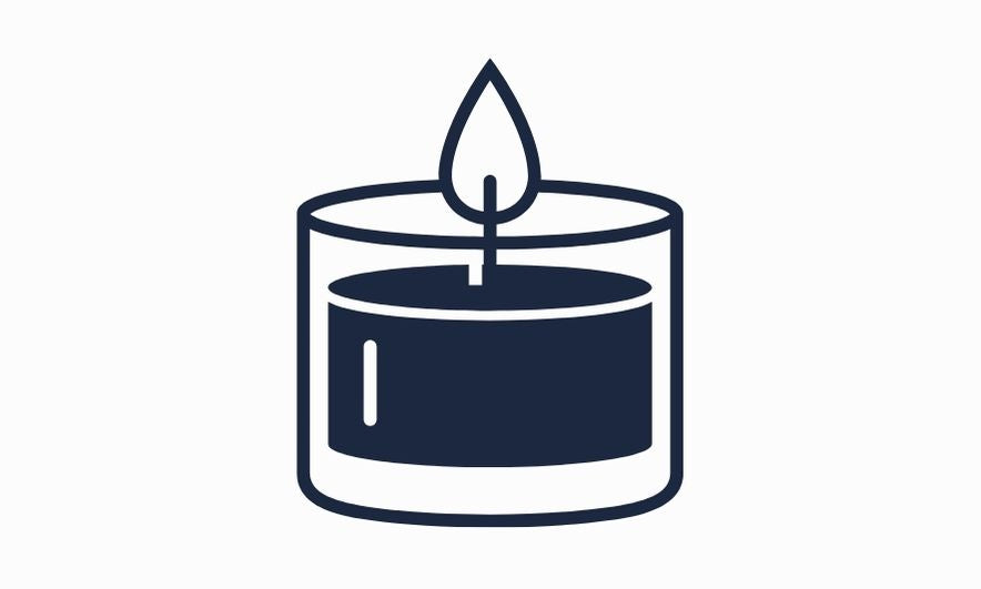 Outline of a candle with a lit wick on a white background