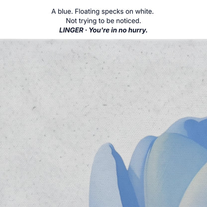 Art for slowing down, one blue lots of white, not trying to be noticed, tulip canvas detail by RoomFruit