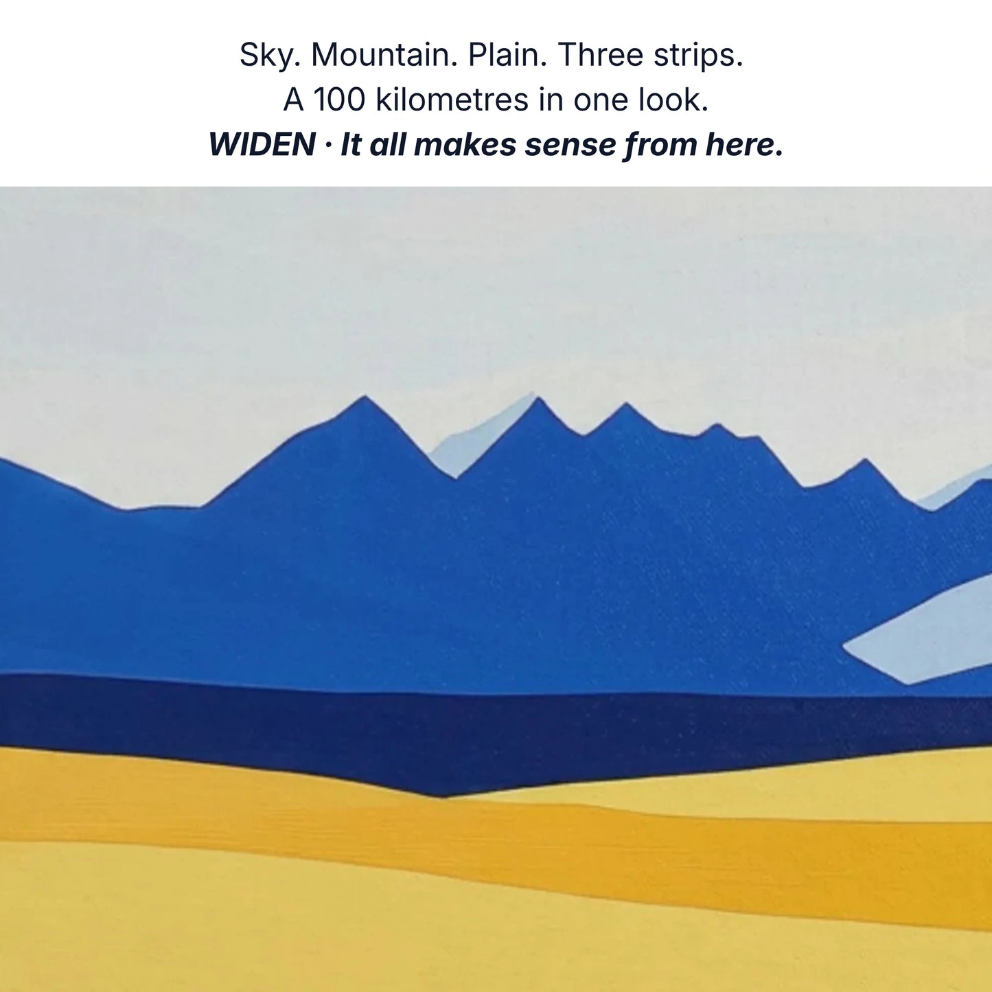 Art that gives you perspective, blue distance gold foreground, everything where you can see it, mountain canvas detail by RoomFruit