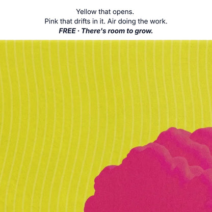 Art that gives you space, yellow that opens pink that drifts in it air doing the work, sky canvas detail by RoomFruit