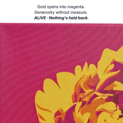 Art that keeps you alight, magenta holds gold stays alight the creative fire that keeps on, fire canvas detail by RoomFruit