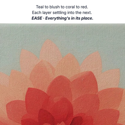 Art that makes you feel calm, teal to blush to coral to red, each layer settling into the next, dahlia canvas detail by RoomFruit