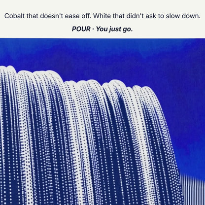 Art that makes you feel unstoppable, cobalt that doesn't ease off, white that didn't ask to slow down, waterfall canvas detail by RoomFruit