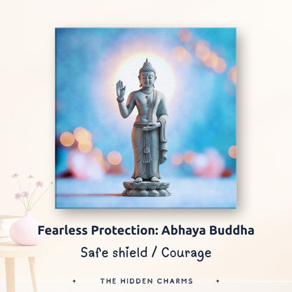 Spiritual meaning of protection Buddha canvas with abhaya mudra gesture artwork