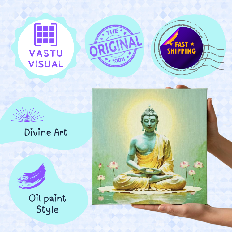 features of meditation Buddha art canvas with authentic quality.