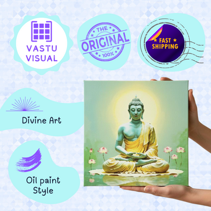features of meditation Buddha art canvas with authentic quality.