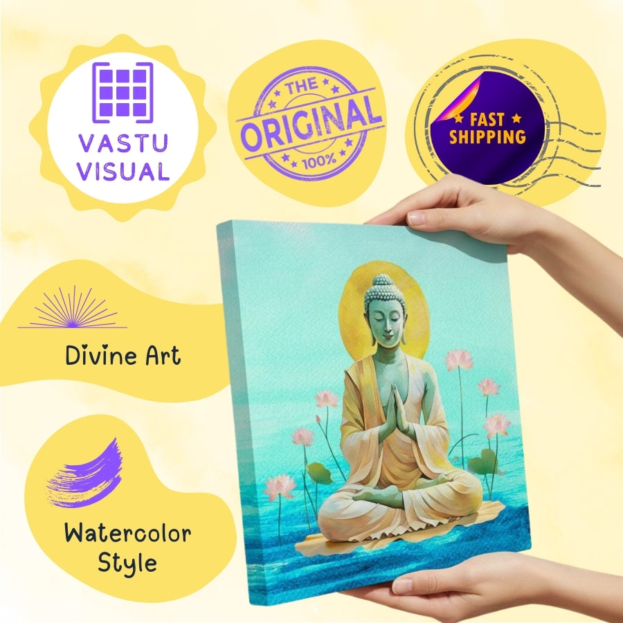 Pranam Buddha art canvas with authentic quality for spiritual wellness art.