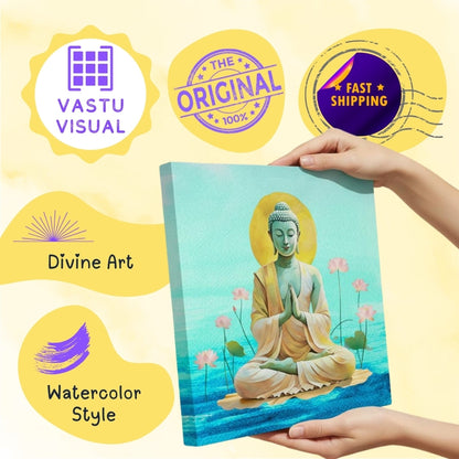 Pranam Buddha art canvas with authentic quality for spiritual wellness art.