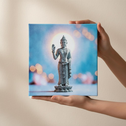 Peace meditation art on canvas featuring fearless Abhaya Buddha mudra symbolism