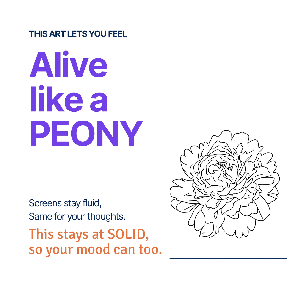 Feel Alive like a Peony — RoomFruit SOLID mood canvas wall art, peony line illustration