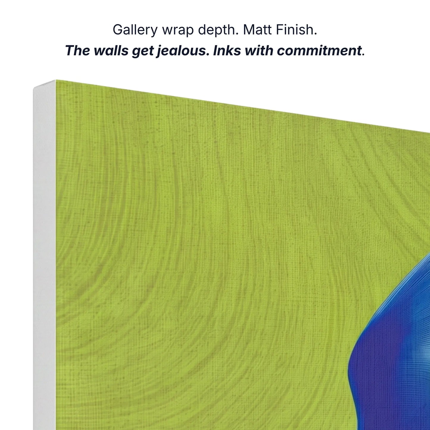 Canvas wall art gallery wrap depth with matt finish and archival inks, side profile of bird print