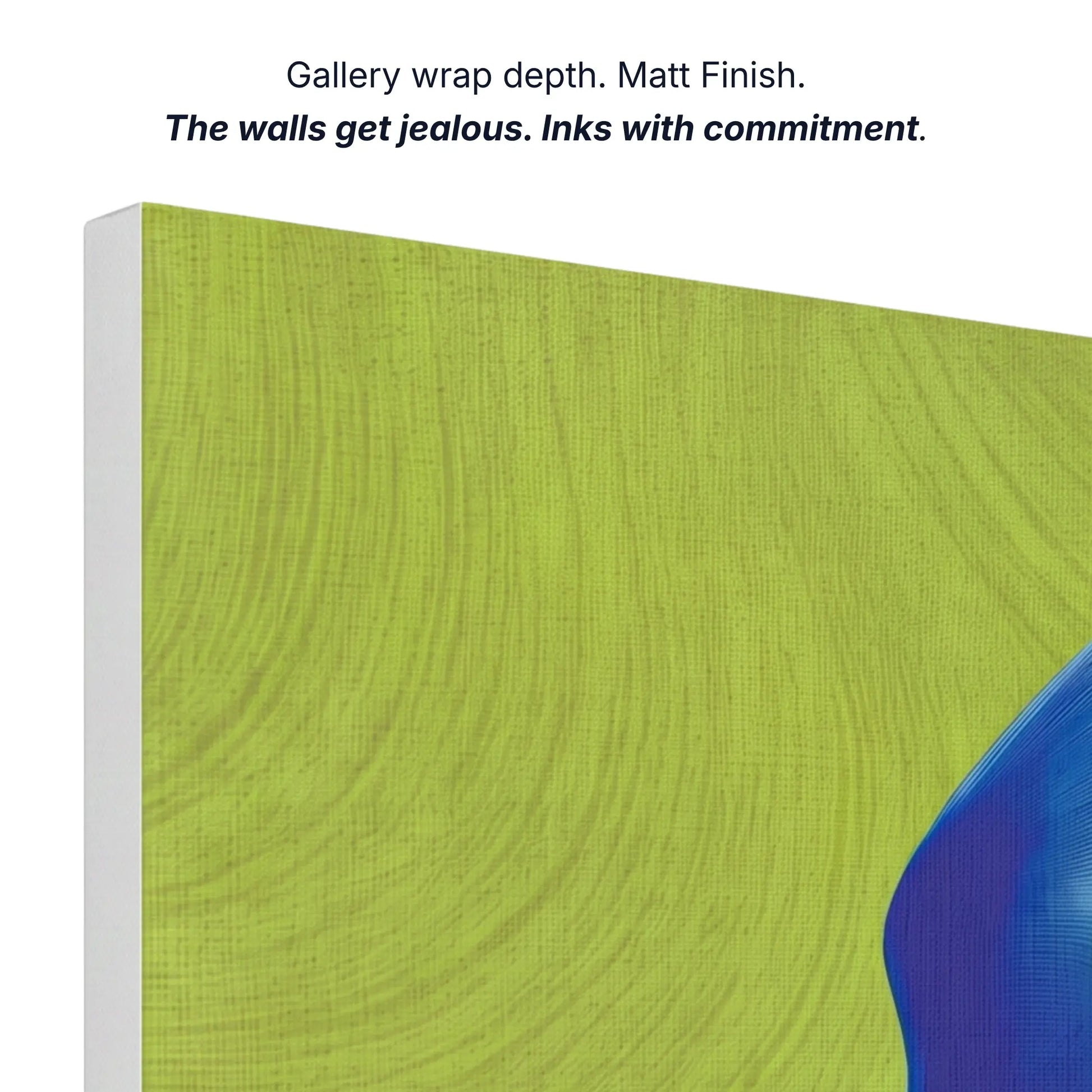 Canvas wall art gallery wrap depth with matt finish and archival inks, side profile of bird print