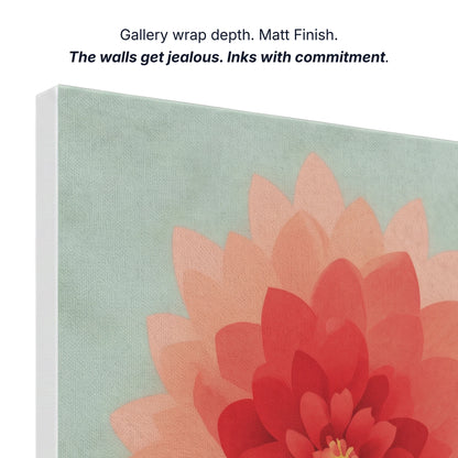 Canvas wall art gallery wrap depth with matt finish and archival inks, side profile of dahlia print