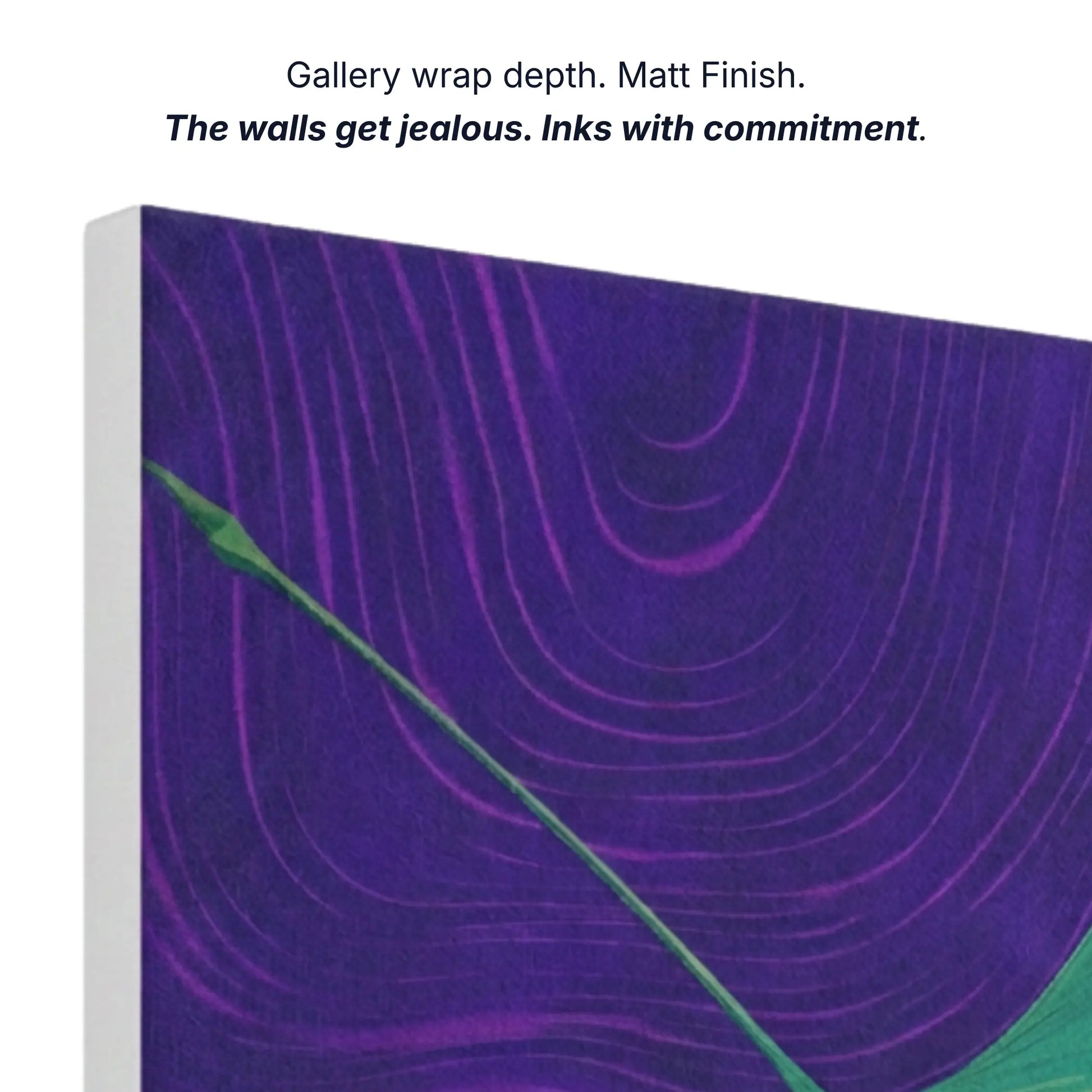 Canvas wall art gallery wrap depth with matt finish and archival inks, side profile of ginkgo leaf print
