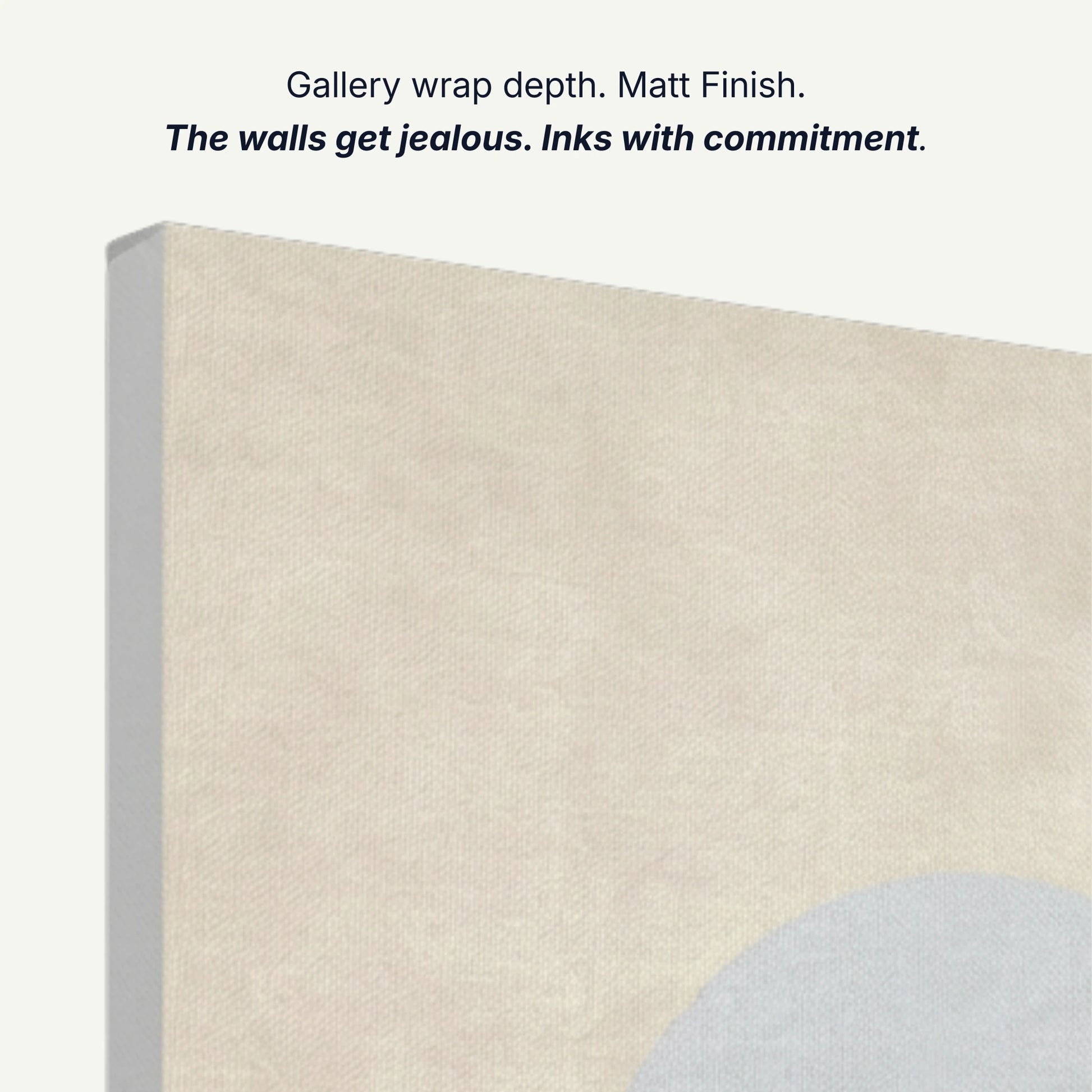 Canvas wall art gallery wrap depth with matt finish and archival inks, side profile of moon print