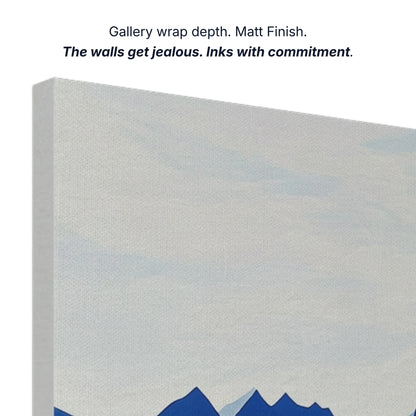 Canvas wall art gallery wrap depth with matt finish and archival inks, side profile of mountain print