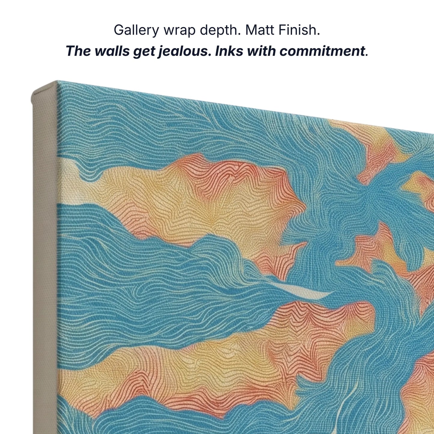 Canvas wall art gallery wrap depth with matt finish and archival inks, side profile of river map print