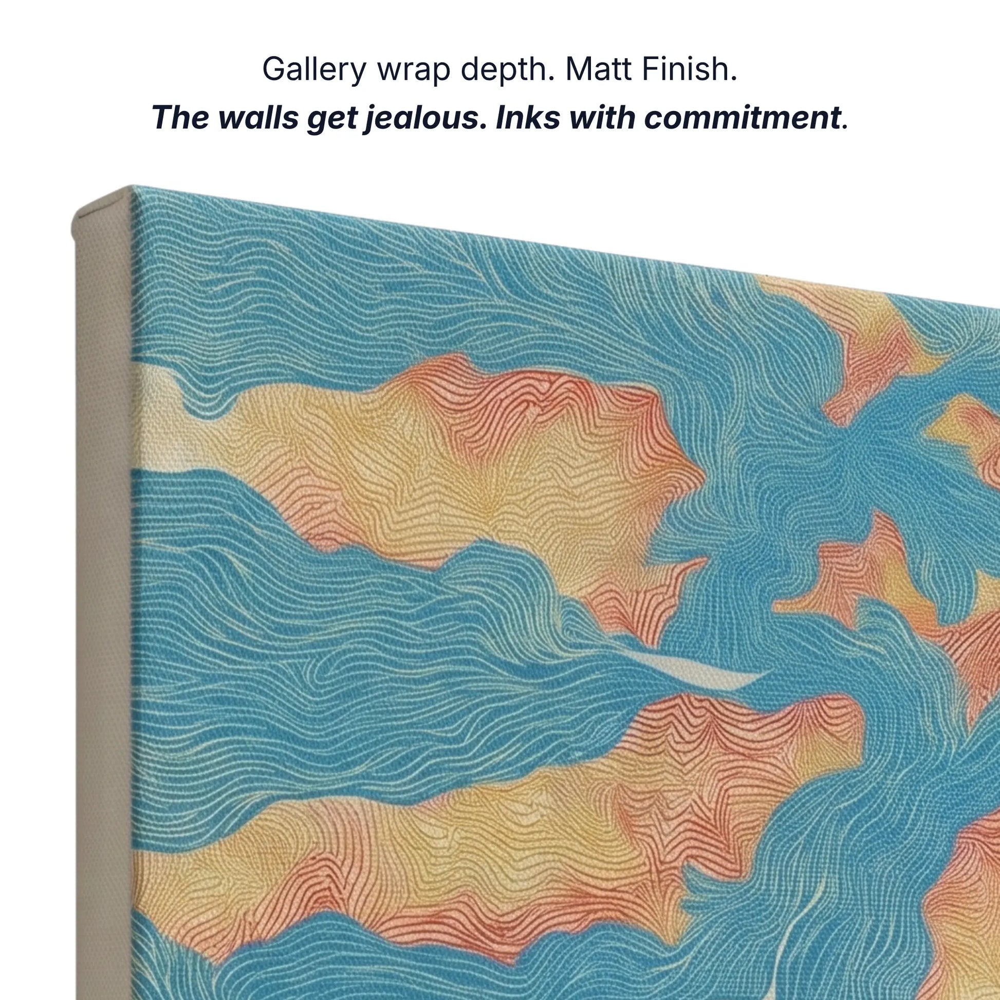 Canvas wall art gallery wrap depth with matt finish and archival inks, side profile of river map print