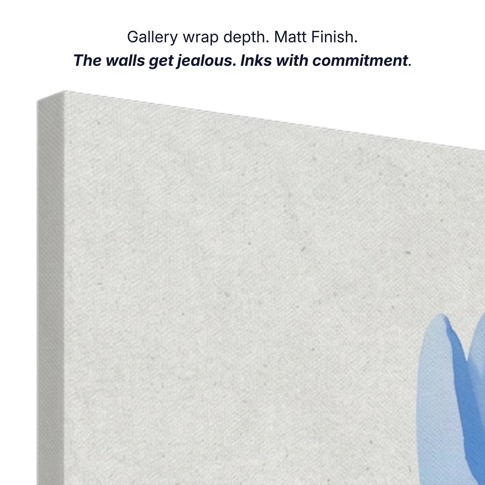 Canvas wall art gallery wrap depth with matt finish and archival inks, side profile of tulip print