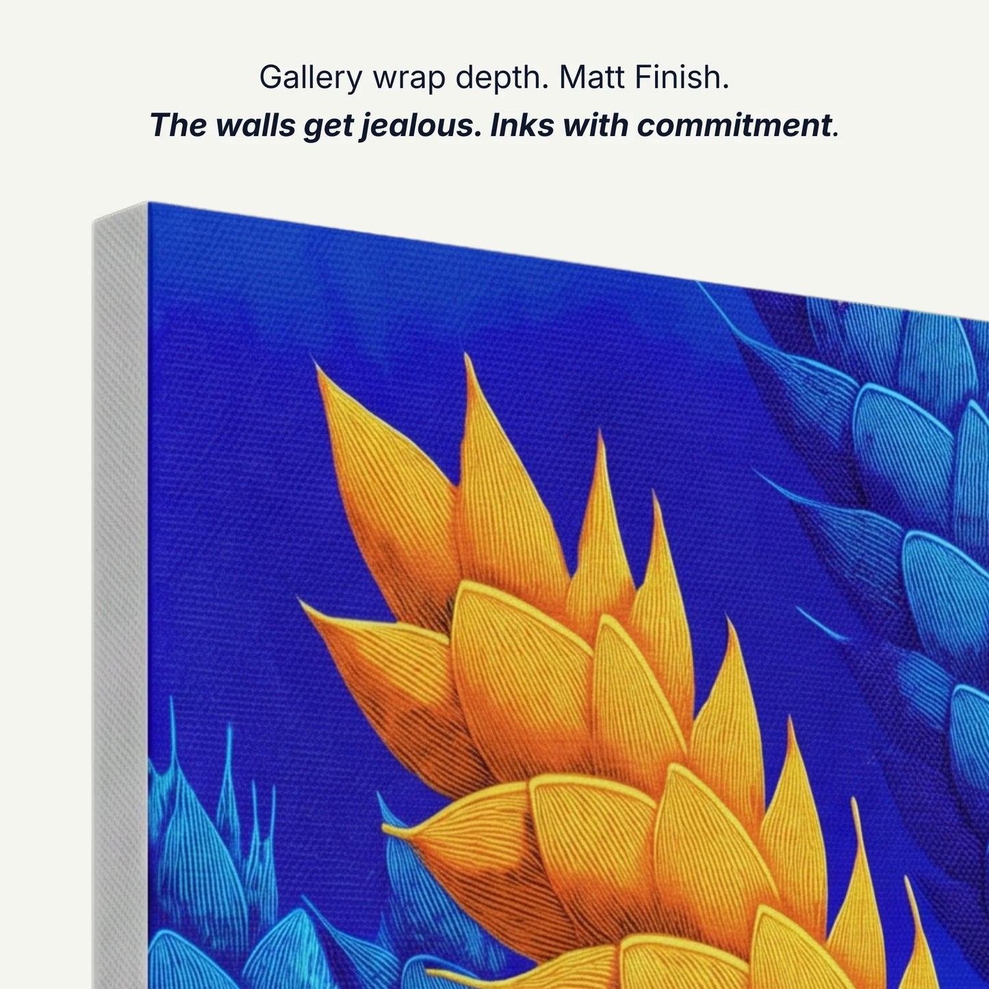 Canvas wall art gallery wrap depth with matt finish and archival inks, side profile of wheat harvest print
