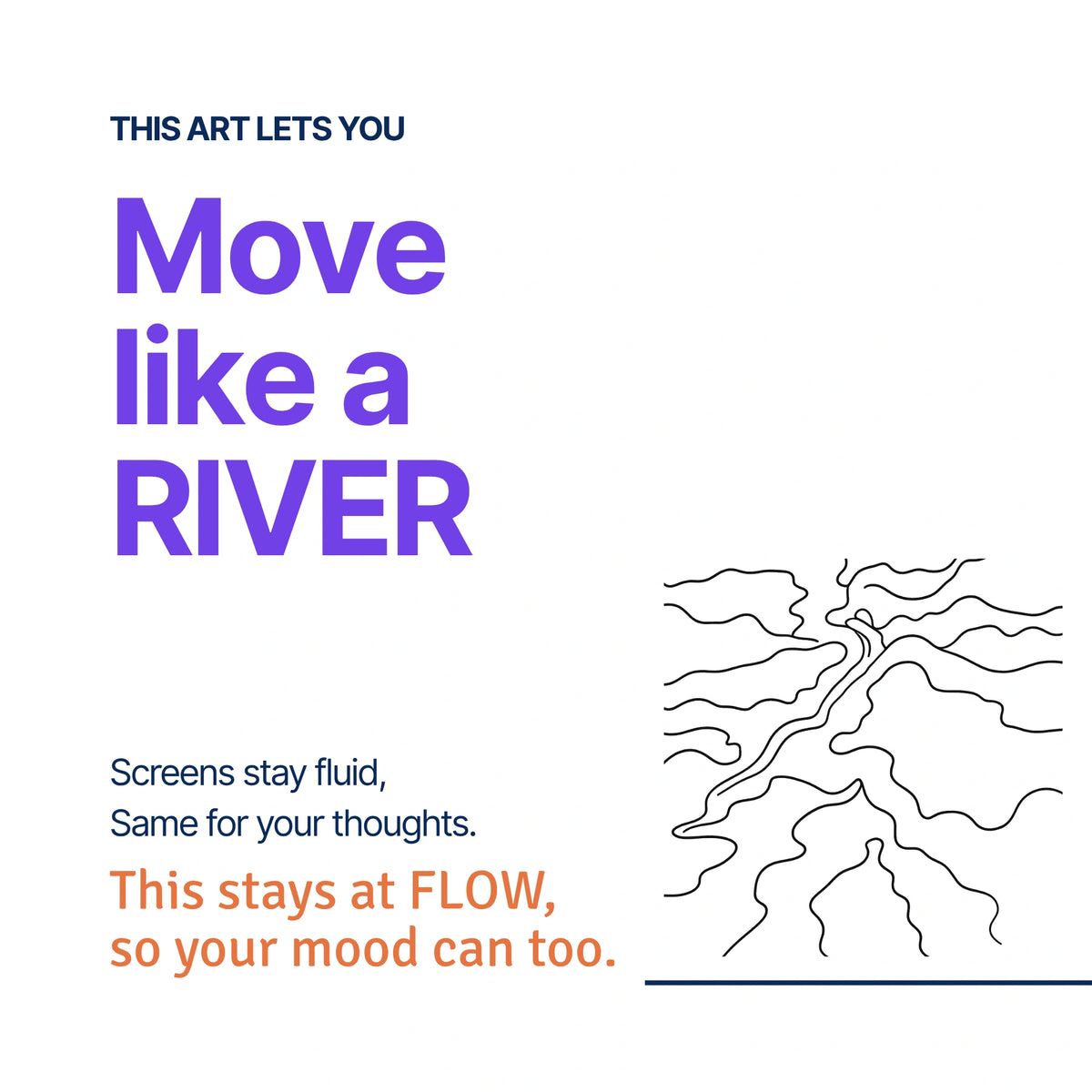 Move like a River — RoomFruit FLOW mood canvas wall art, river line illustration