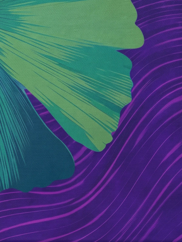 Modern teal and purple flowing abstract canvas wall art with organic wave lines