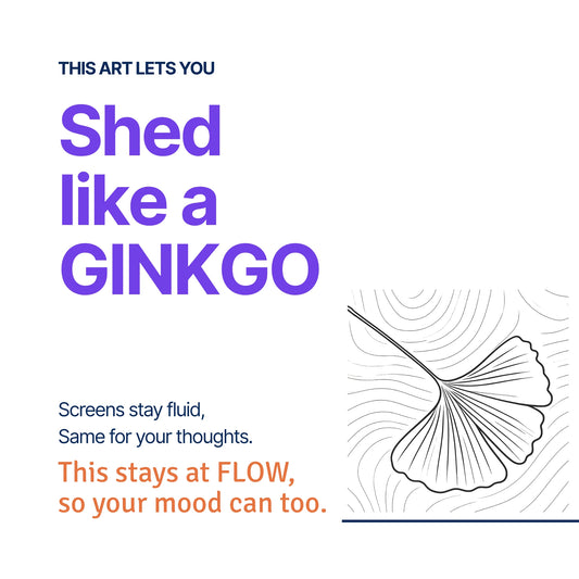 Shed like a Ginkgo — RoomFruit FLOW mood canvas wall art, ginkgo leaf line illustration