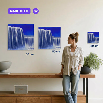 POUR Waterfall canvas print in 20, 50 and 60 cm sizes shown to scale on a wall