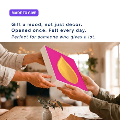 Christmas canvas wall art gift: hands passing RESTORE Fire across a table, fairy lights behind