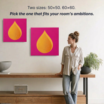Fire canvas wall art two sizes 50x50cm and 60x60cm shown to scale, small wall art option available