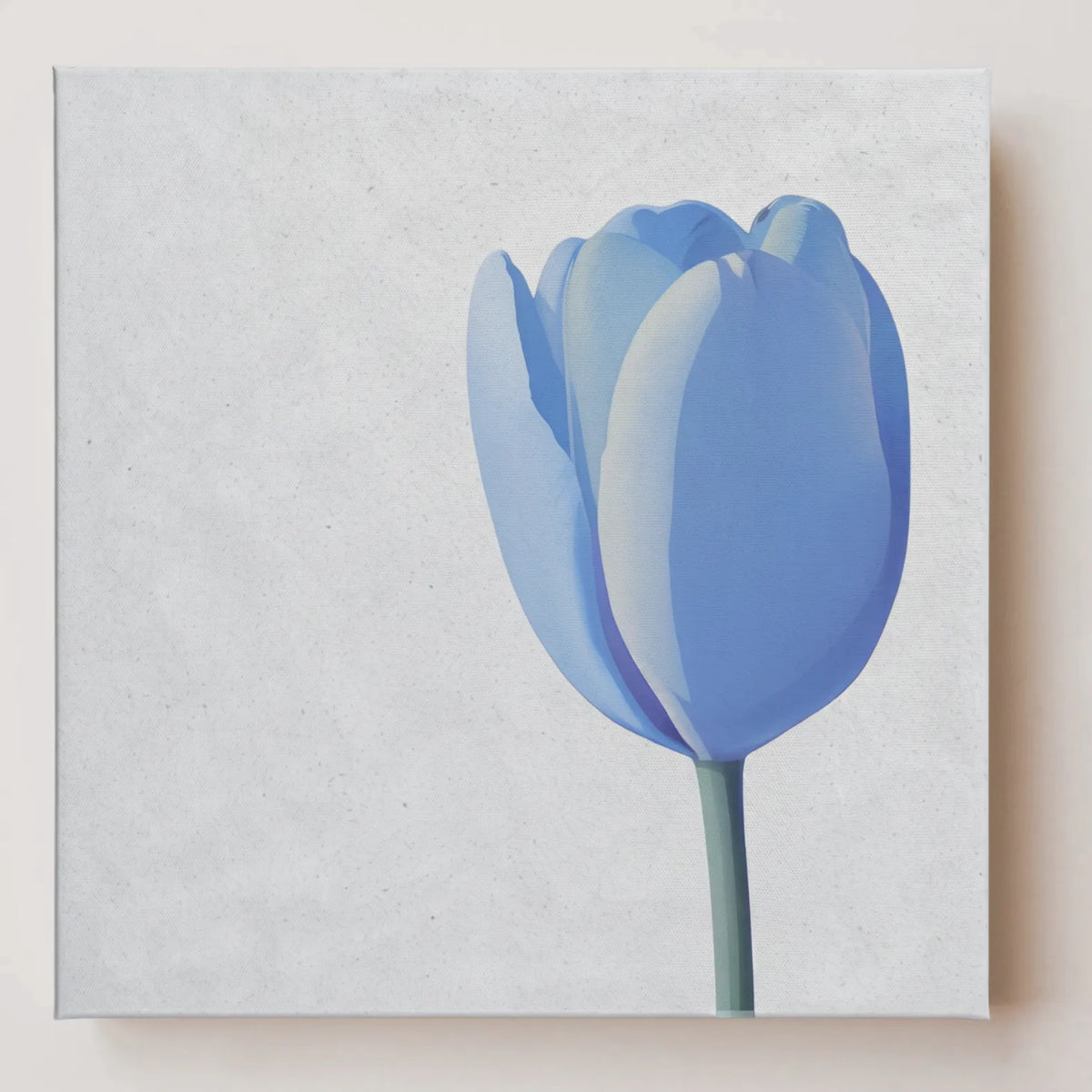 LINGER Tulip, blue and grey floral canvas wall art, front view
