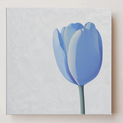 LINGER Tulip, blue and grey floral canvas wall art, front view