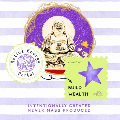 Circular design of wealth attraction painting showcasing feng shui prosperity Buddha and abundance.